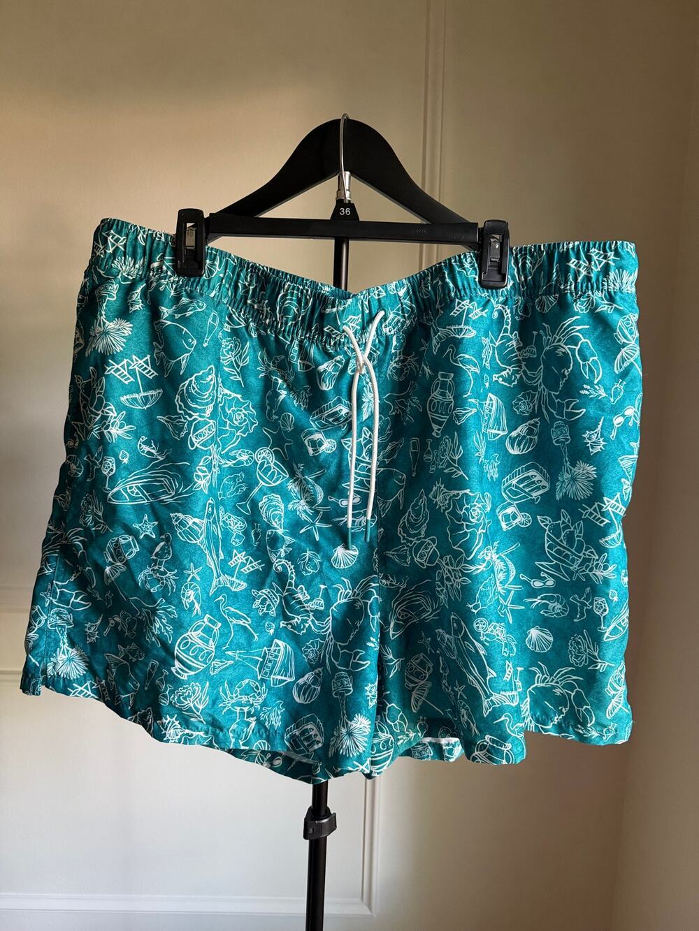 Goodfellow & Co Teal Coastal Sea Life Swim Trunks Men's XXL Beach Board Shorts